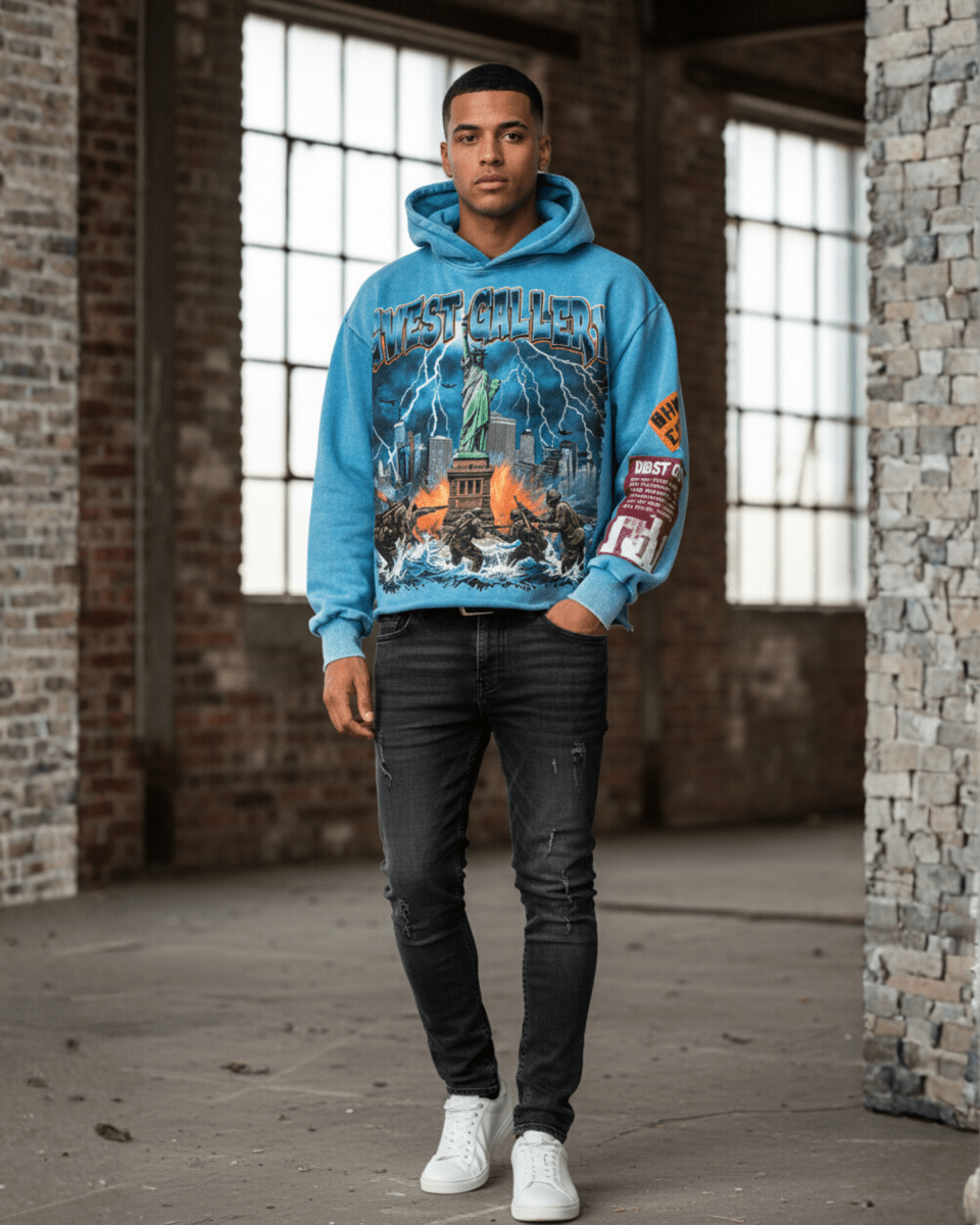 G West Rhinestone Liberty Storm Complicated Men's Crop Hoodie - G West