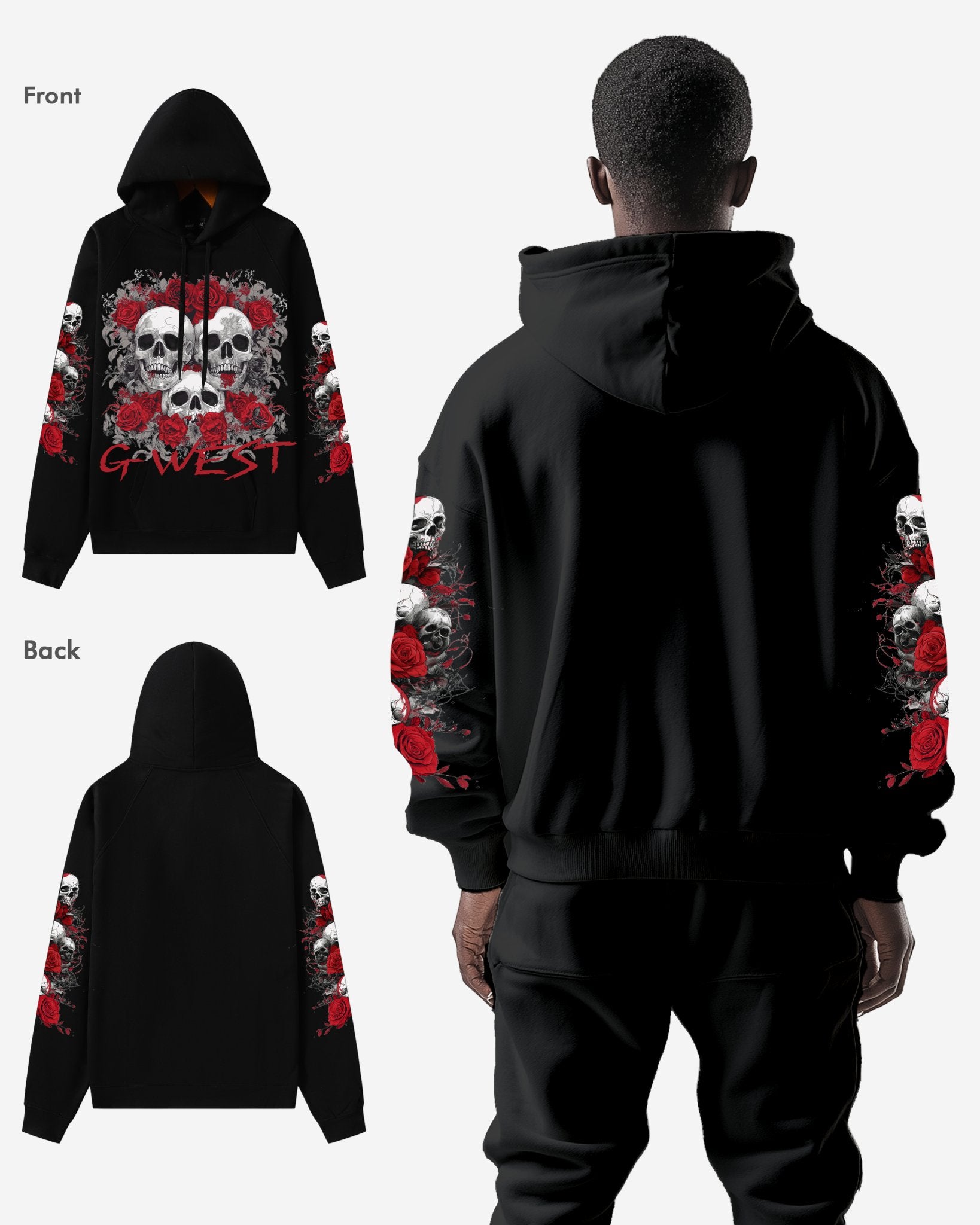G West Rhinestone Roses And Bones Oversized Hoodie - G West