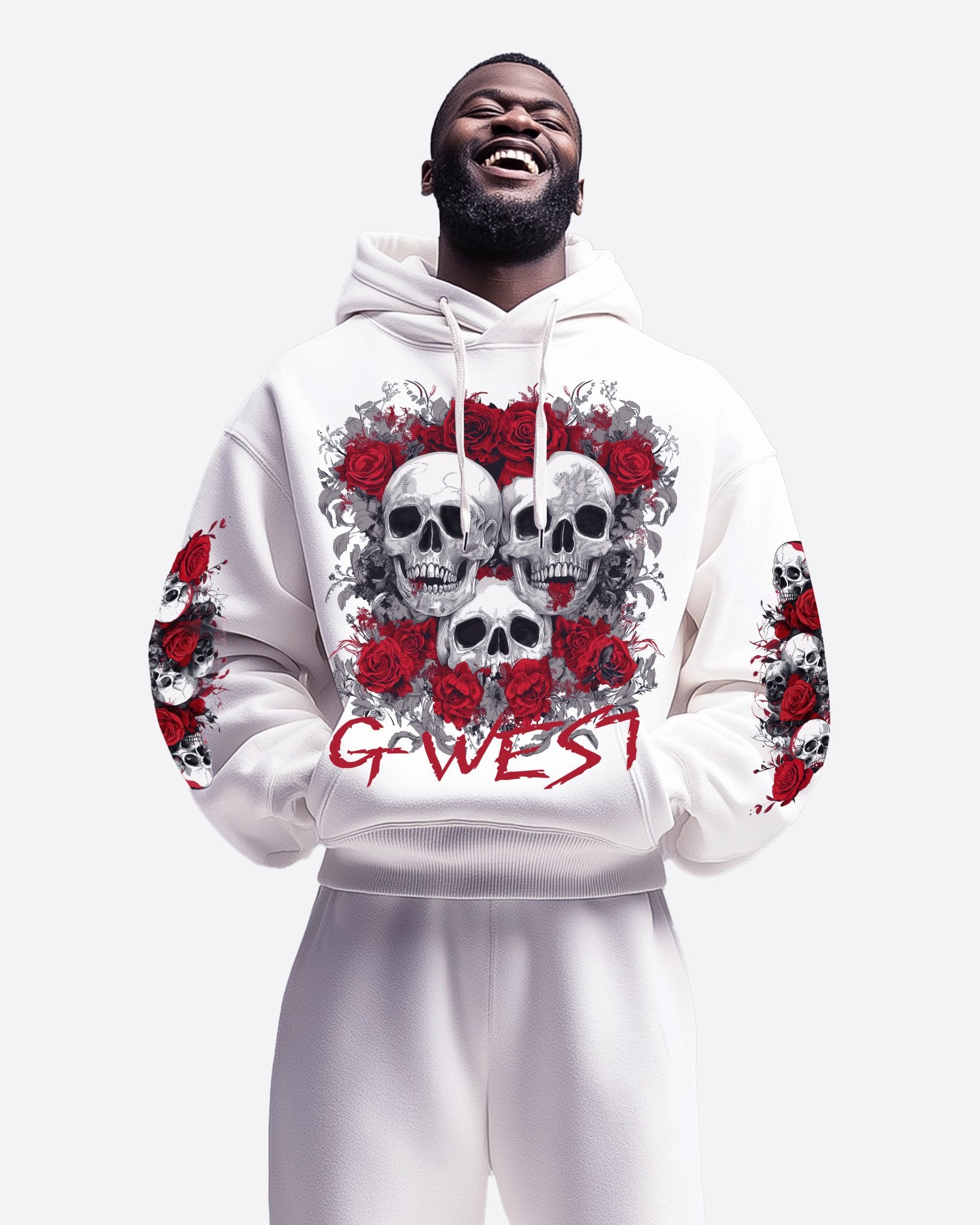 G West Rhinestone Roses And Bones Oversized Hoodie - G West
