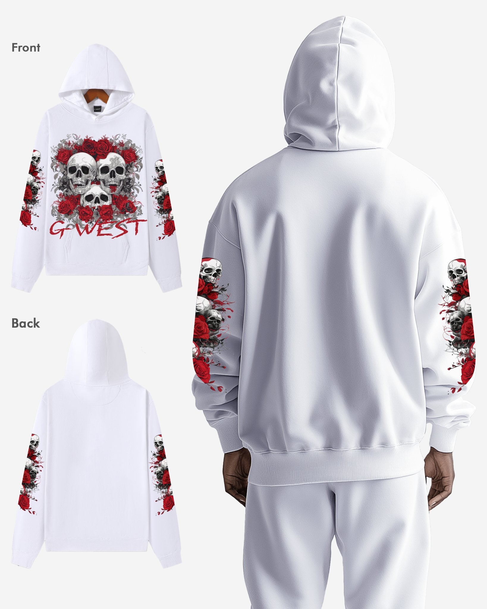 G West Rhinestone Roses And Bones Oversized Hoodie - G West