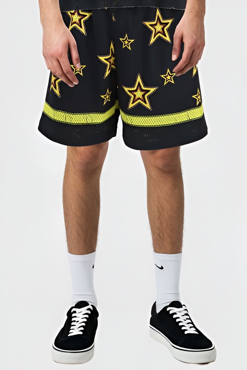 G WEST RHINSTONE SAINT SOCIETY 3/4 SLEEVES MESH SHORT SET - G West