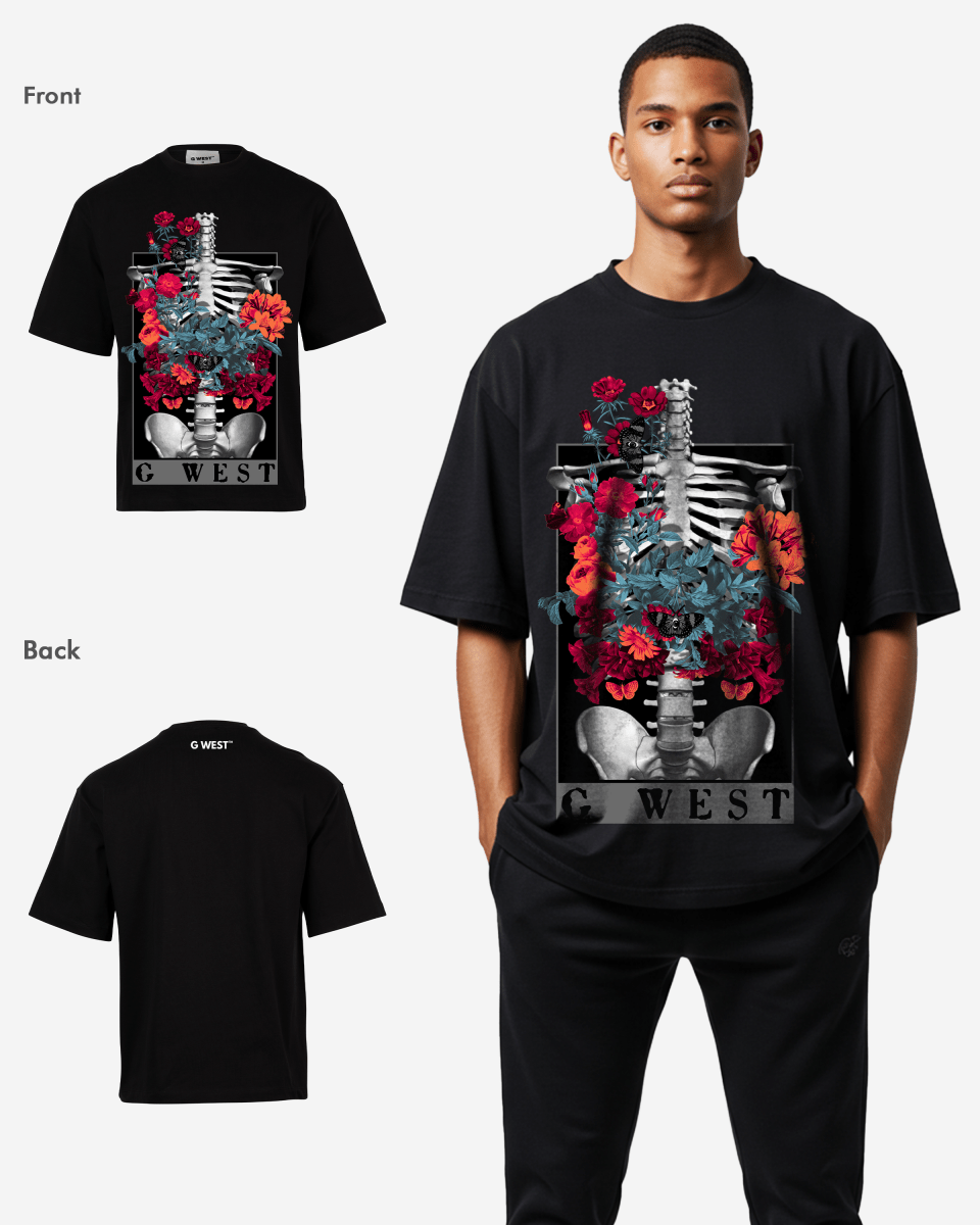 G WEST skeleton in bloom OVERSIZED TEE GWROJMT65 - G West