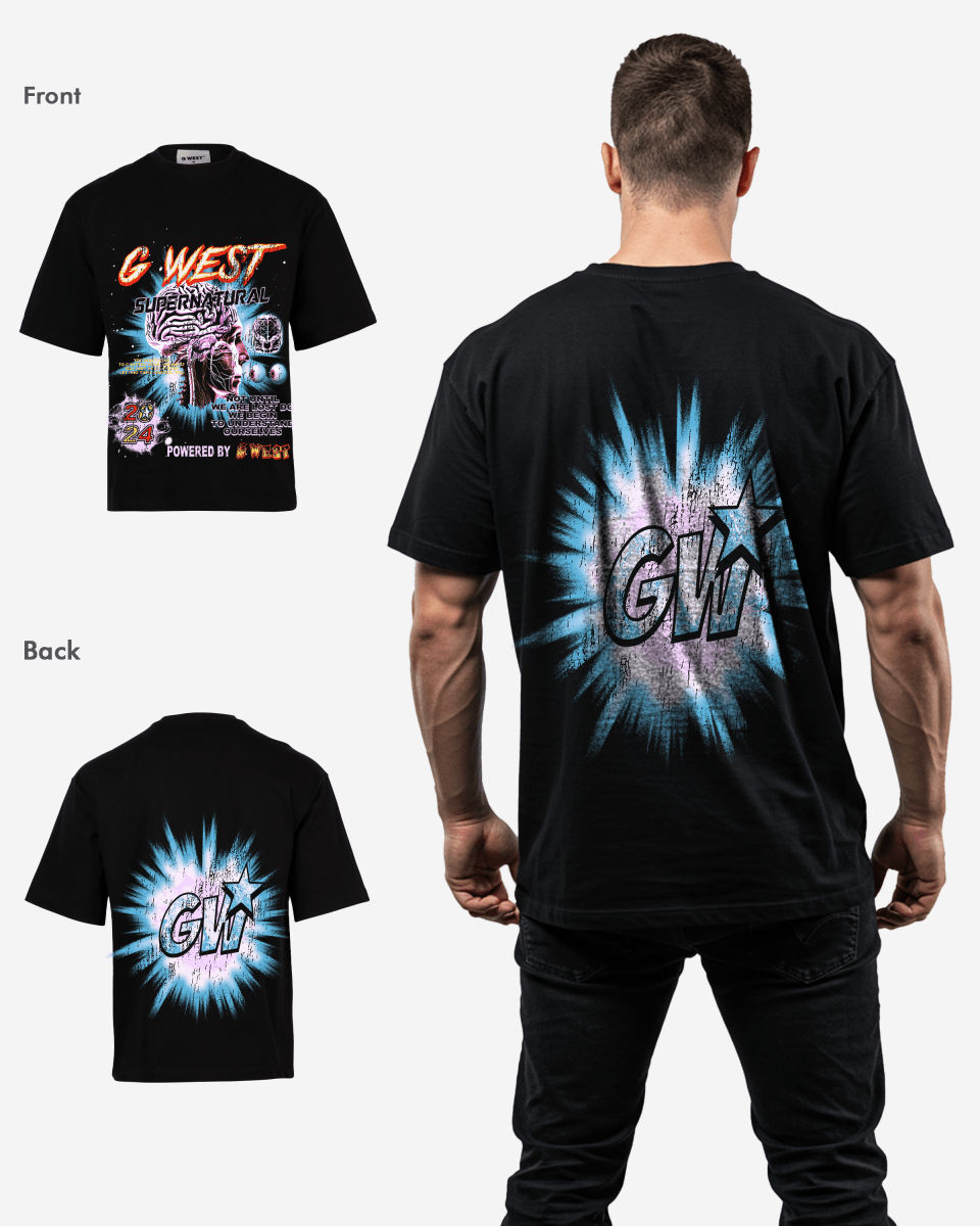 G West Supernatural Acid Wash Premium Oversized Tee Front And Back Print - G West