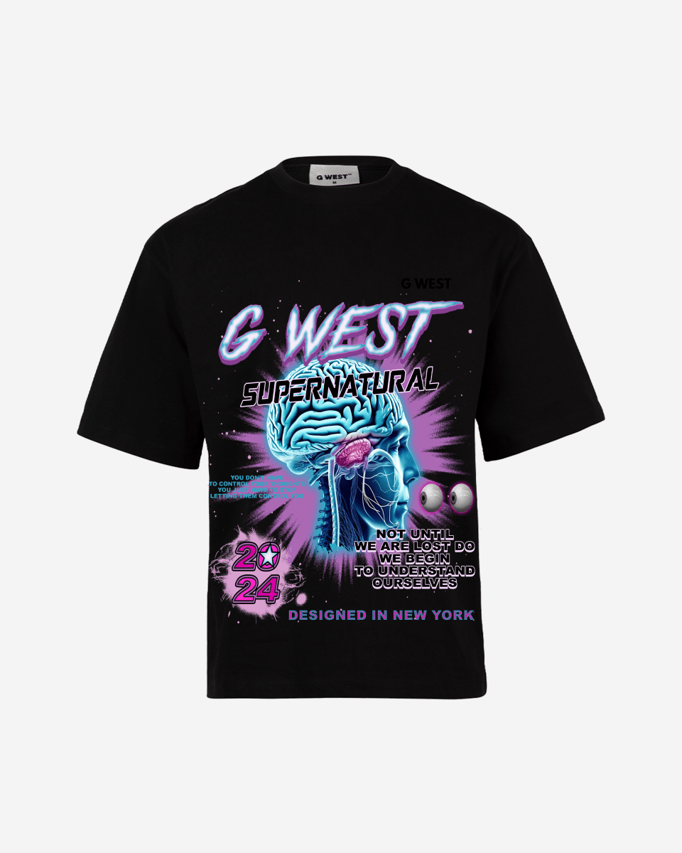 G West Supernatural Acid Wash Premium Oversized Tee Front And Back Print - G West