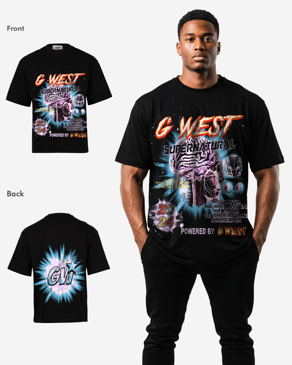 G West Supernatural Acid Wash Premium Oversized Tee Front And Back Print - G West
