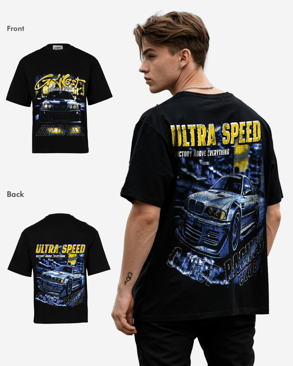 G West Ultra Speed Premium Oversized Tee Front And Back Print - G West