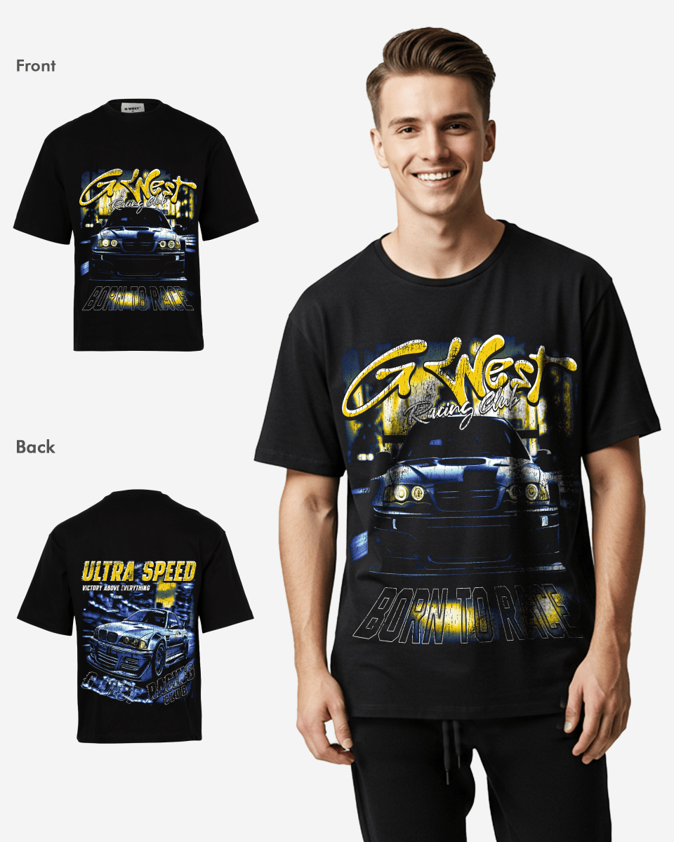 G West Ultra Speed Premium Oversized Tee Front And Back Print - G West