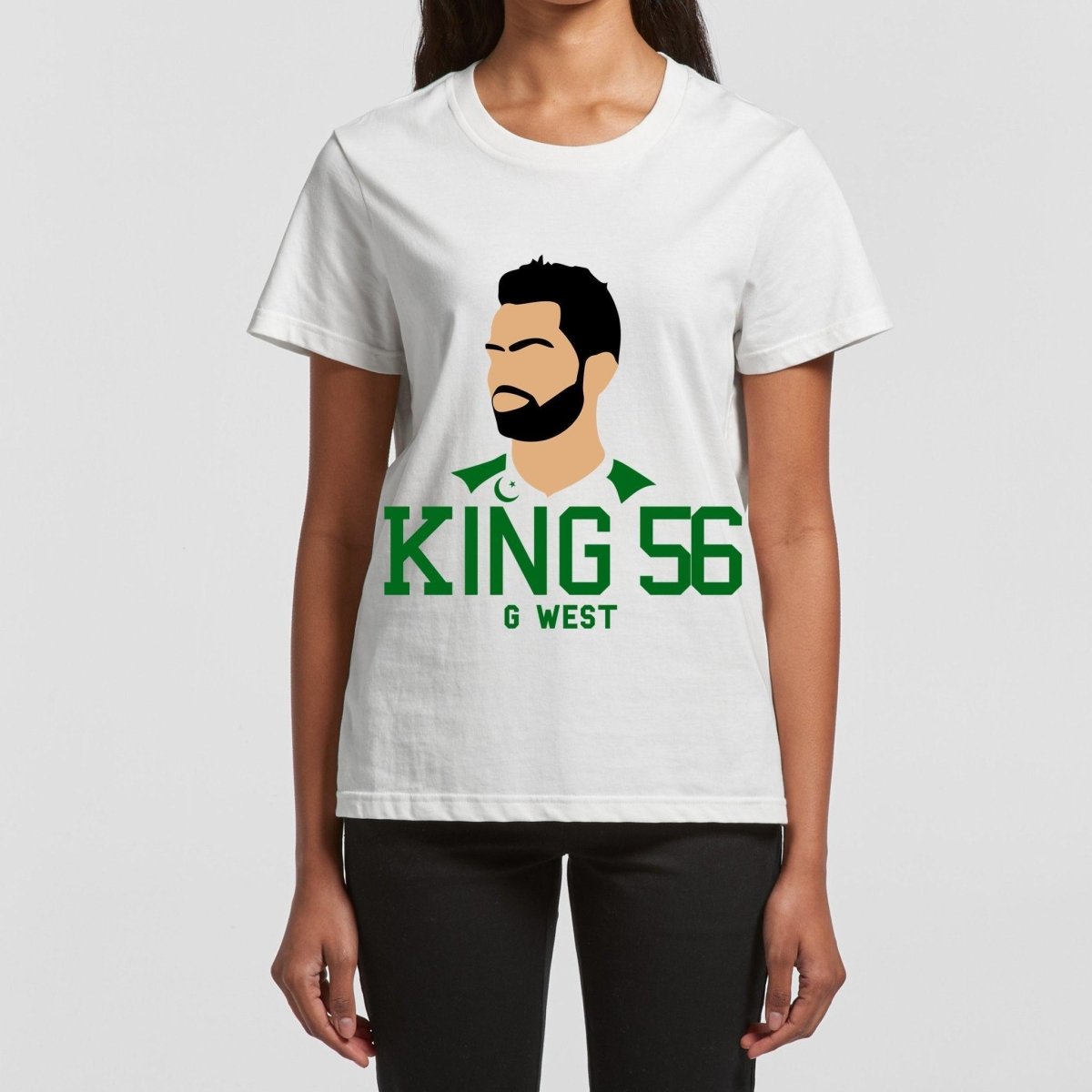G West Women Pakistan Cricket King 56 White T-Shirt : Gwwbsdtf2408 - G West