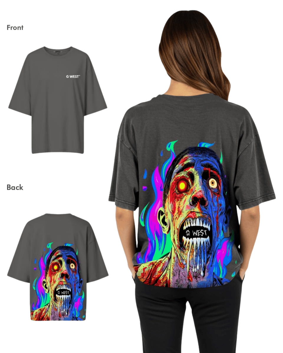 G West Womens Oversized Flaming Zombie Tee - G West