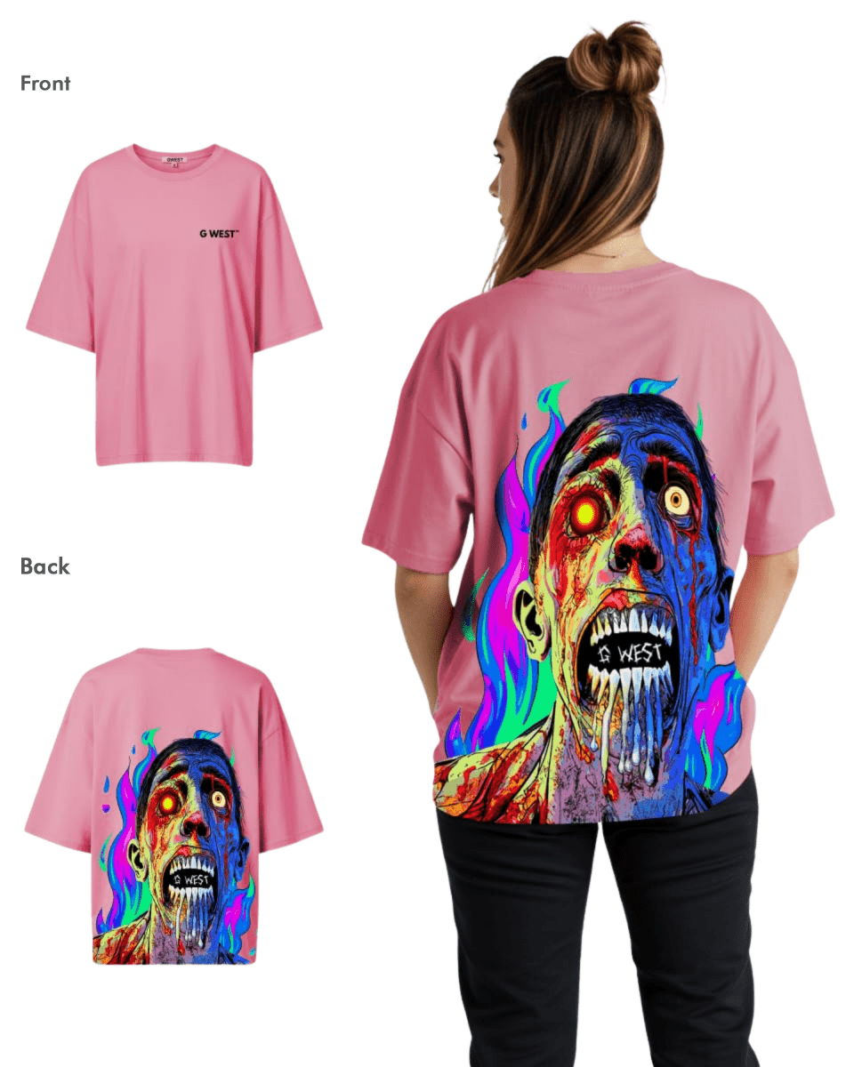 G West Womens Oversized Flaming Zombie Tee - G West