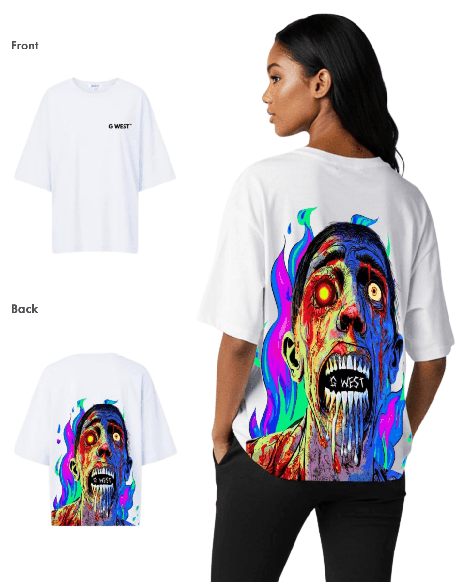 G West Womens Oversized Flaming Zombie Tee - G West