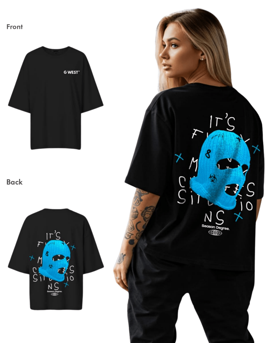 G West Womens Oversized True Blue Ski Mask Oversized Tee - G West