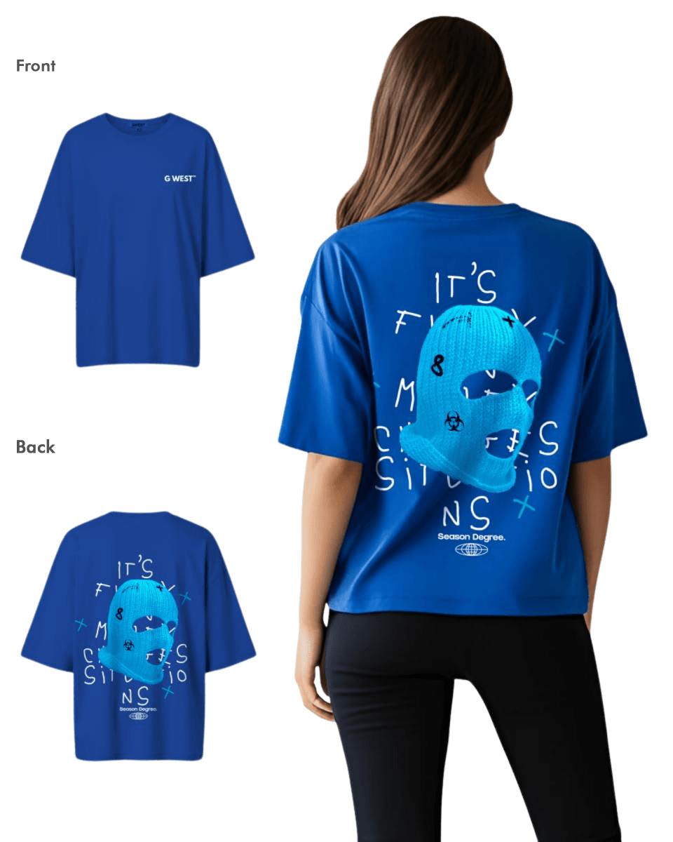 G West Womens Oversized True Blue Ski Mask Oversized Tee - G West