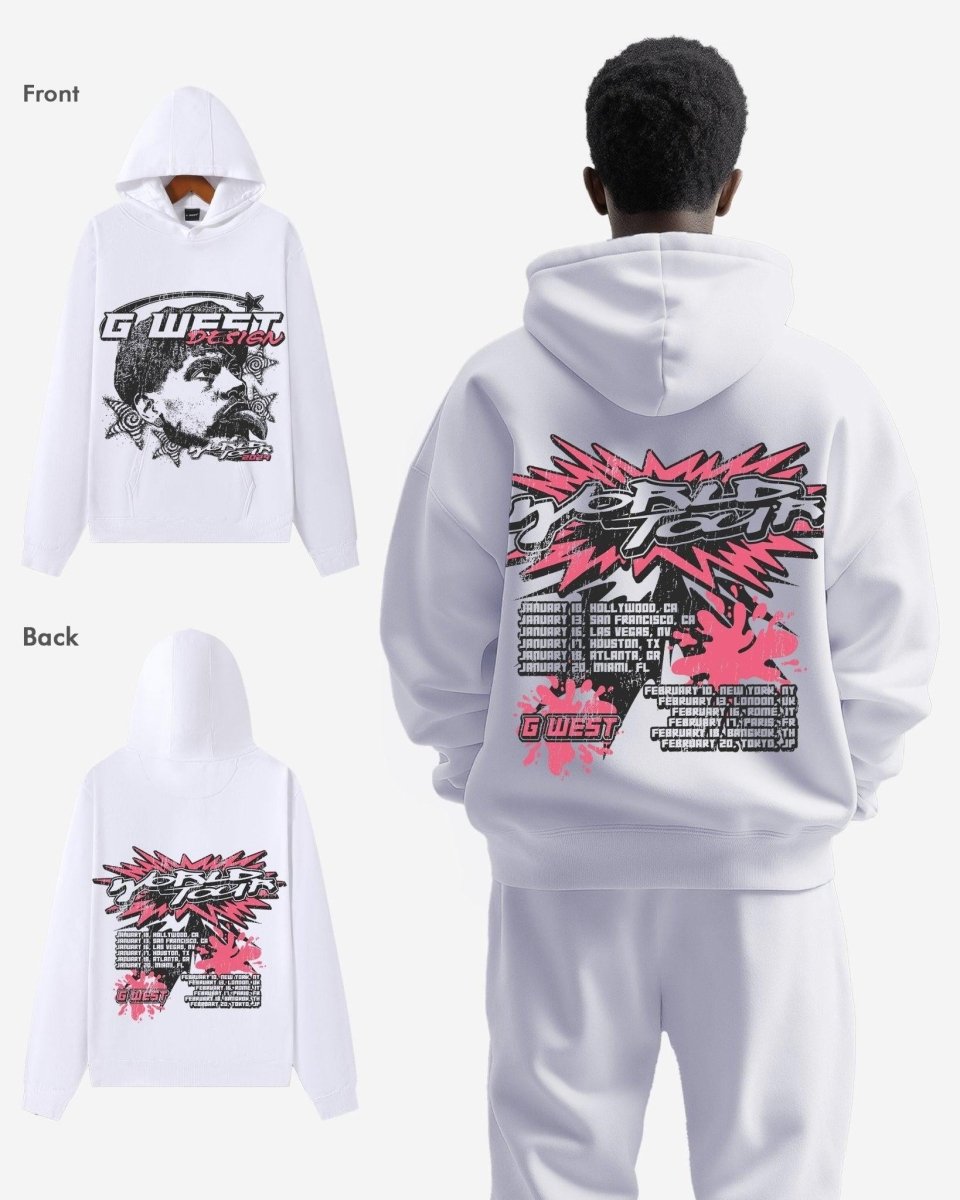 G West World Tour White Oversized Hoodie - G West