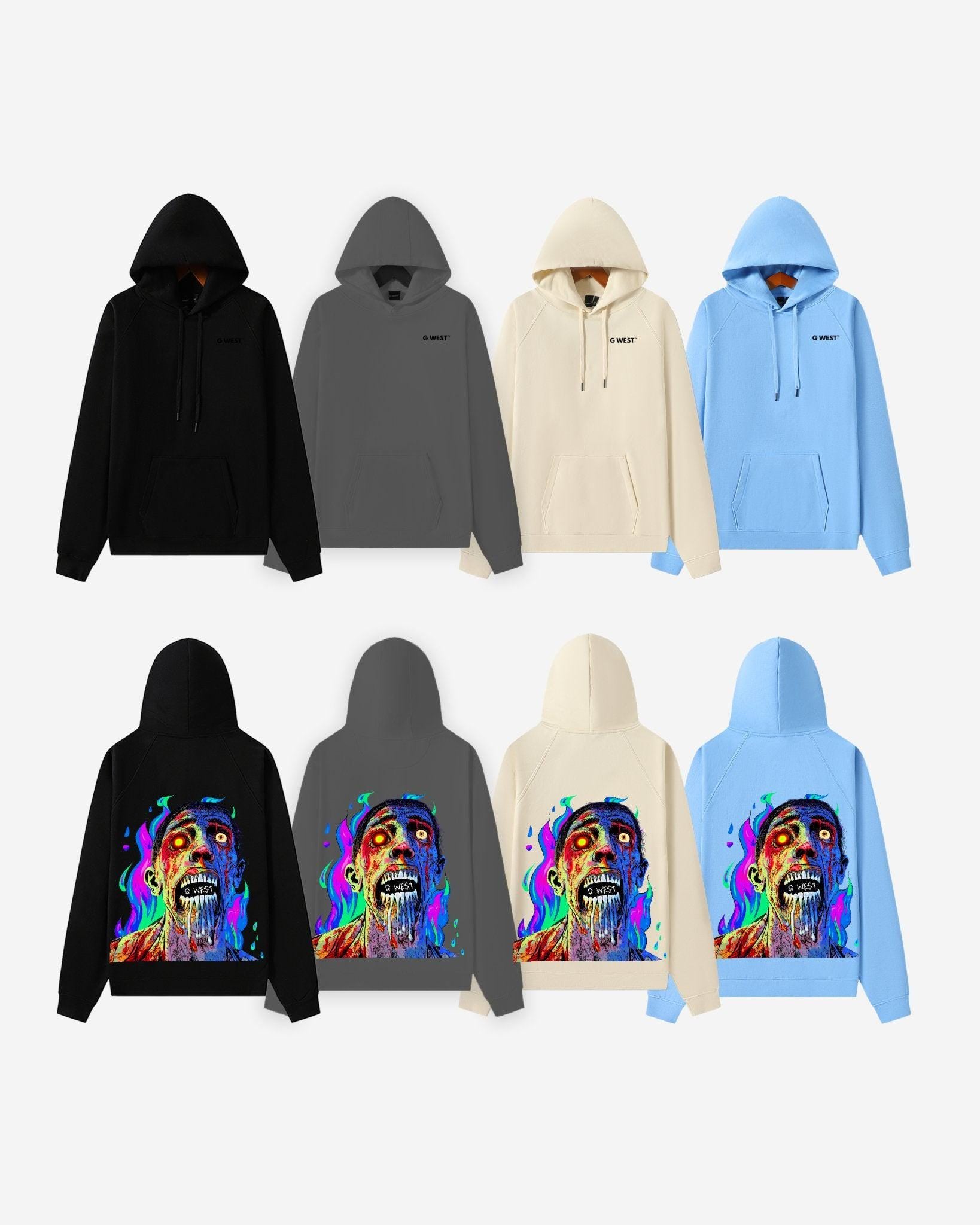 G WEST FLAMING ZOMBIE HOODIE MENS OVERSIZE STYLE - G West