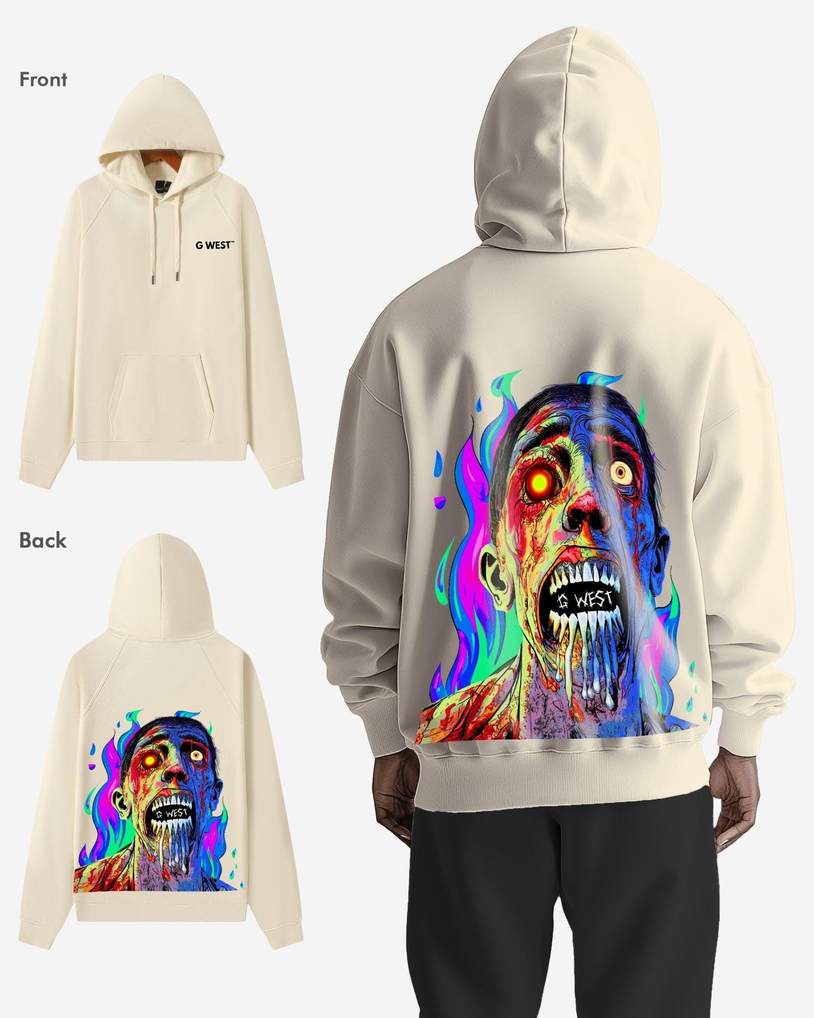 G WEST FLAMING ZOMBIE HOODIE MENS OVERSIZE STYLE - G West